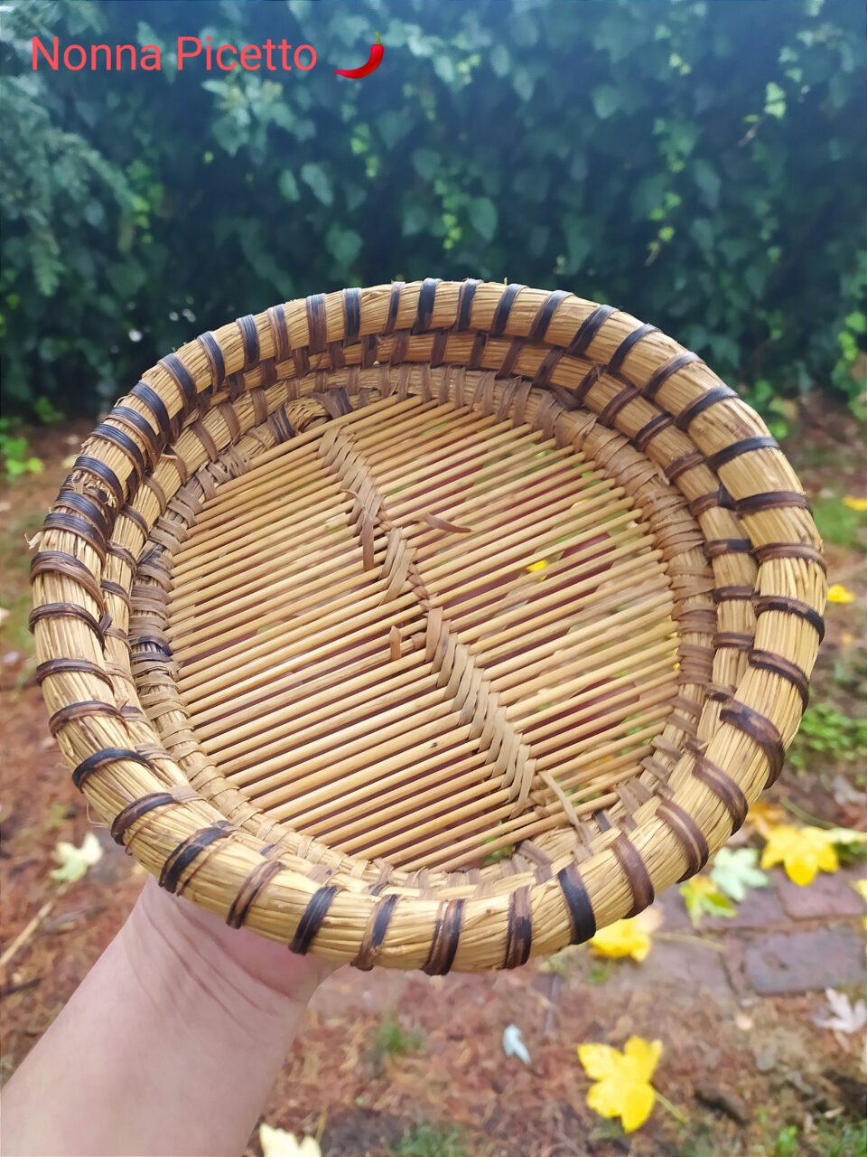 Crivo setaccio calabrese realizzato a mano con 7 materiali naturali: il rovo, la paglia, due varietà di giunco, verghe di castagno, la canna e il saracchio chiamato in Calabria putamu